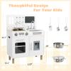 Arlopu Wooden Kids Play Kitchen Set with Blackboard, Realistic Lights & Sounds, Interactive Pretend Kitchen with Stove, Water Dispenser, 6 Pcs Cookware & Chalkboard Panel for Toddlers (White) view 3