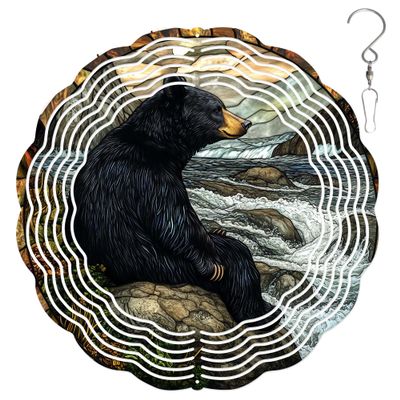 10-Inch Metal Wind Spinner Black Bear by Crashing Waves 3D Wildlife Wind Spinner, Unique Metal Hanging Kinetic Wind Sculpture Ornament Gifts for Women Yard Art Garden Patio Lawn Indoor Outdoor Decor