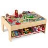 HONEY JOY Train Table, Wooden Kids Activity Table with 3 Storage Bins, 94 Multicolor Pieces, Tracks, Trains, Cars, Toddler Train Table Set with Reversible Tabletop, Gift for Boys Girls Age 3+ view 1