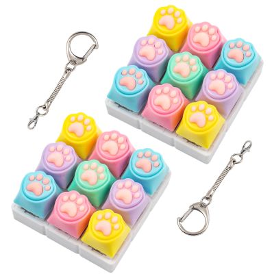 2 Pcs Cute Cat Paw Keyboard Fidget Toy, 9-in1 Colorful Clicker Fidget for Adults Relieve Stress and Anxiety Decompression Keyboard Fidget Keychain