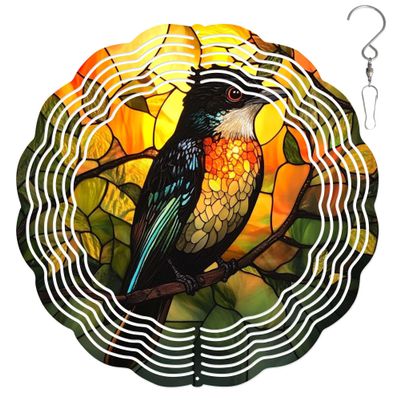 10-Inch Metal Wind Spinner Great Barbet 3D Bird Wind Spinner, Unique Metal Hanging Kinetic Wind Sculpture Ornament Yard Art Garden Patio Lawn Indoor Outdoor Decor