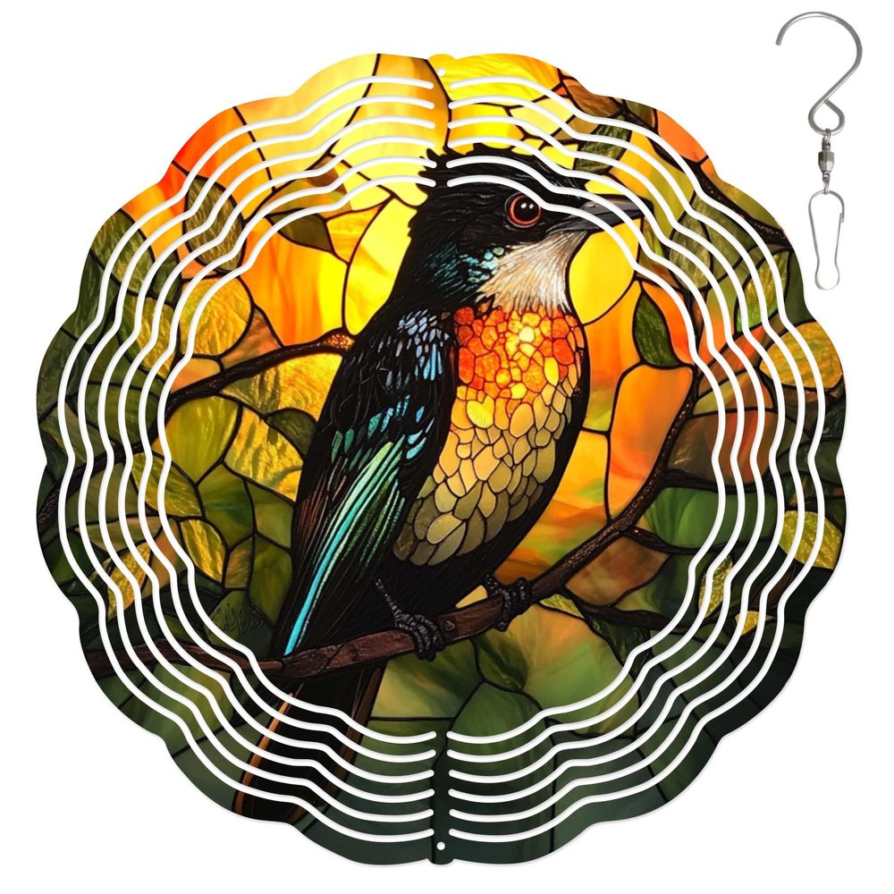 10-Inch Metal Wind Spinner Great Barbet 3D Bird Wind Spinner, Unique Metal Hanging Kinetic Wind Sculpture Ornament Yard Art Garden Patio Lawn Indoor Outdoor Decor
