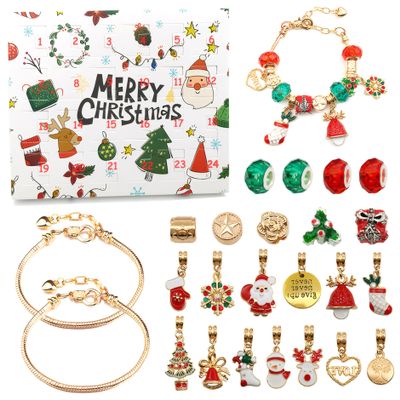 Advent Calendar Bracelet 24 Days Xmas Countdown Charm Bracelet Advent Calendar 2024 Gold DIY Alloy Christmas for Kids, Girls, Teens