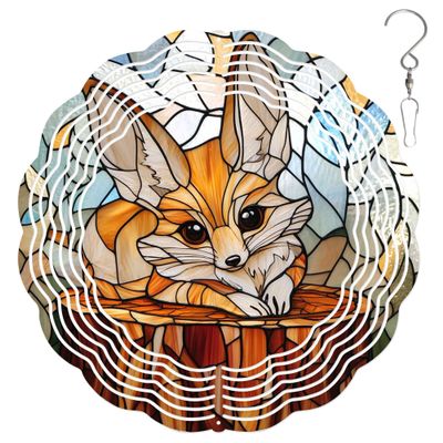 10-Inch Metal Wind Spinner Fennec Fox on Tree Stump 3D Wildlife Wind Spinner, Unique Metal Hanging Kinetic Wind Sculpture Ornament Gifts for Women Yard Art Garden Patio Lawn Indoor Outdoor Decor (2)