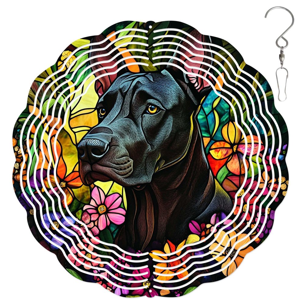 10-Inch Metal Wind Spinner Black Doberman Pinscher 3D Dog Wind Spinner, Unique Metal Hanging Kinetic Wind Sculpture Ornament Gifts for Women Yard Art Garden Patio Lawn Indoor Outdoor Decor