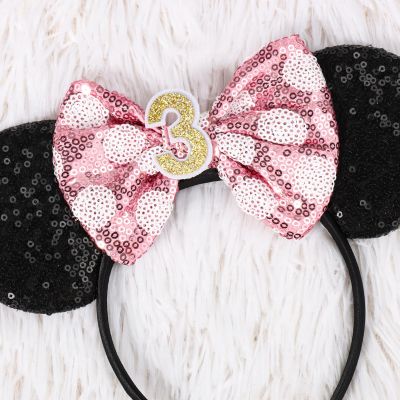 CANMIL Sparkle Birthday Bow Headband for Girls, 3rd Birthday Party Sequins Hair Accessories (3rd)