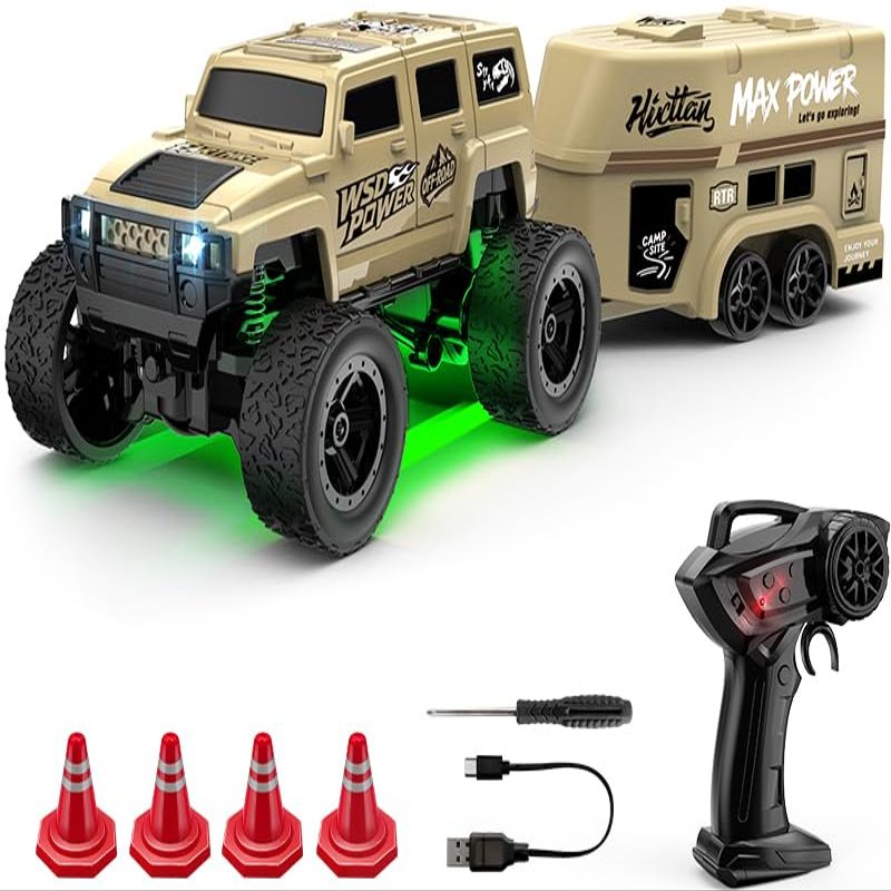 KAIMIO 1:64 Scale Mini RC Crawler with Gyro Full Proportional RTR 2.4Ghz Remote Control Truck with RGB Lights (E88-Yellow)