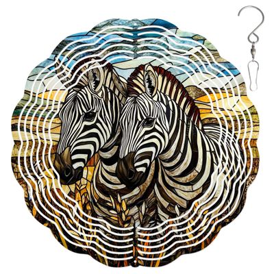 10-Inch Metal Wind Spinner Two Zebras 3D Wildlife Wind Spinner, Unique Metal Hanging Kinetic Wind Sculpture Ornament Gifts for Women Yard Art Garden Patio Lawn Indoor Outdoor Decor
