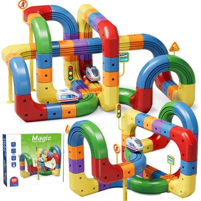Magical Track Car Toys,Flexible Car Track Magical Train Trackfusion Gravity-Defying 3D Embedded Layout Set,DIY Race Car Track Building Kits,for 4-8 Year Old Boy Toys (204PCS)