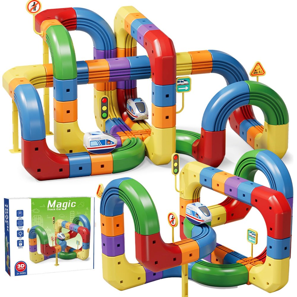 Magical Track Car Toys,Flexible Car Track Magical Train Trackfusion Gravity-Defying 3D Embedded Layout Set,DIY Race Car Track Building Kits,for 4-8 Year Old Boy Toys (204PCS)