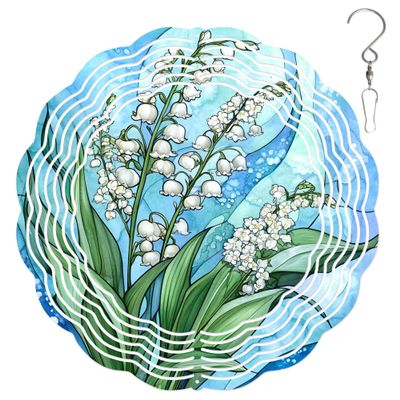 10-Inch Metal Wind Spinner Lily of The Valley 3D Floral Wind Spinner, Unique Metal Hanging Kinetic Wind Sculpture Ornament Gifts for Women Yard Art Garden Patio Lawn Indoor Outdoor Decor