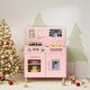 Arlopu Wooden Kids Play Kitchen Set with Blackboard, Realistic Lights & Sounds, Interactive Pretend Kitchen with Stove, Water Dispenser, 6 Pcs Cookware & Chalkboard Panel for Toddlers (Pink) view 2