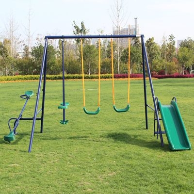 4 in 1 Swing Set - Heavy Duty A-Frame Metal Swingset with 2 Adjustable Swings & Seesaw & Slide & Glider | Multifunction Kids Swing Sets for Backyard Outdoor for Kids Ages 3-8