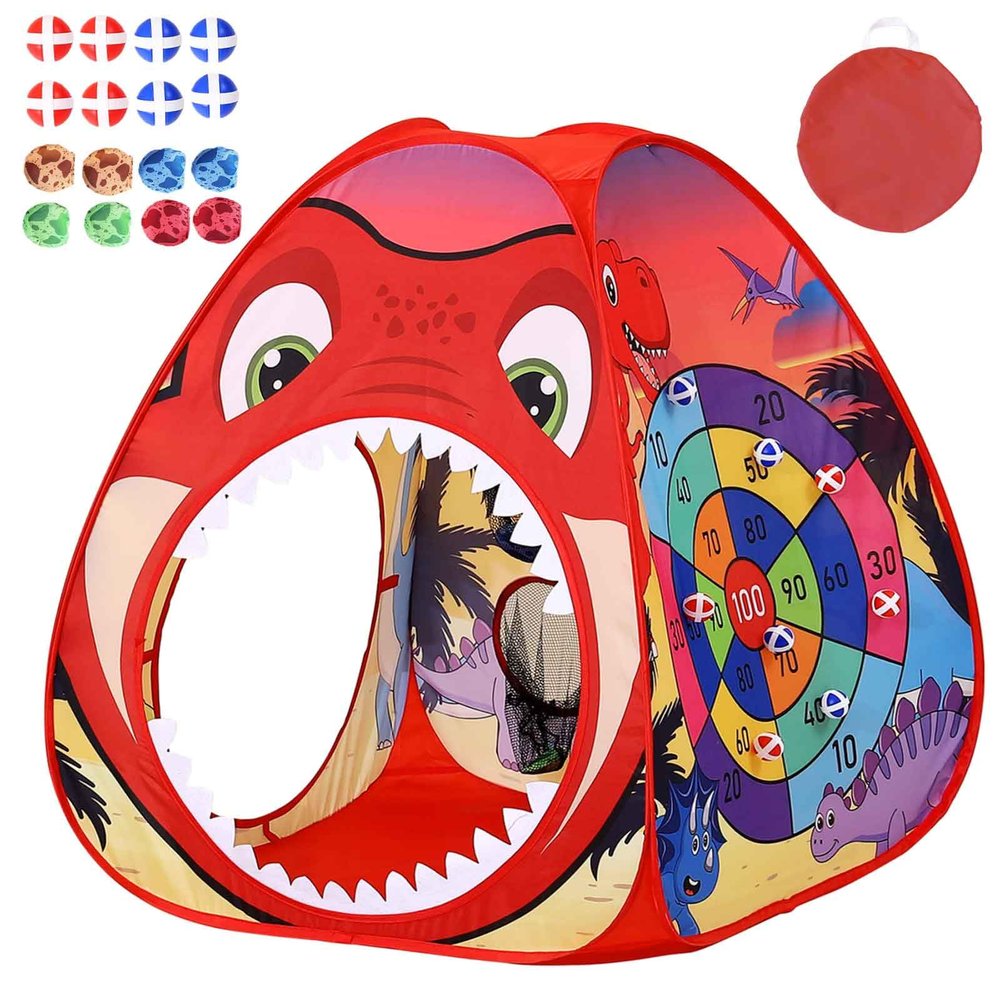 Dinosaurs Kid Play Tent +Bean Bag Toss Game Sets Pop up Tent Playhouse for Kid-3-in-1 Corn Hole Games for Kids Kid Cornhole Game with A Carry Bag