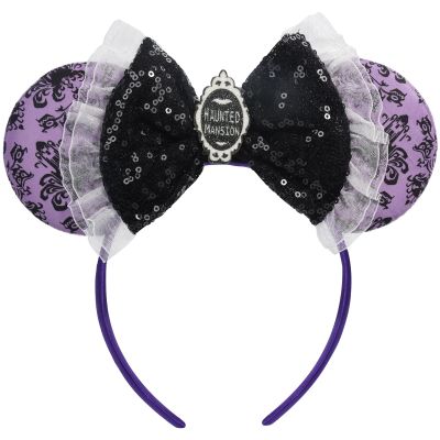 CANMIL Spooky Mouse Ears Headband, Halloween Mouse Ears with Bow, Cute Hair Beauty Accessories Decorations (Purple)