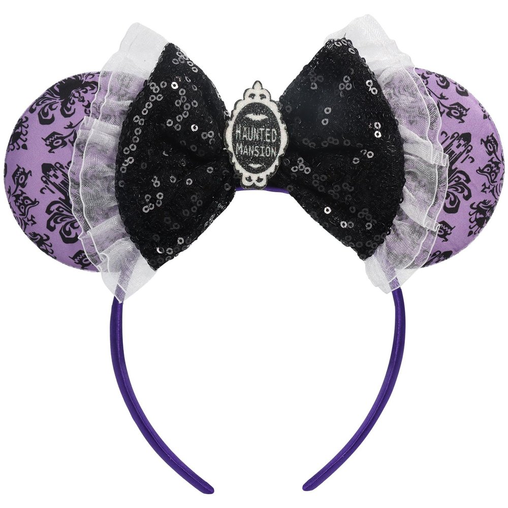 CANMIL Spooky Mouse Ears Headband, Halloween Mouse Ears with Bow, Cute Hair Beauty Accessories Decorations (Purple)