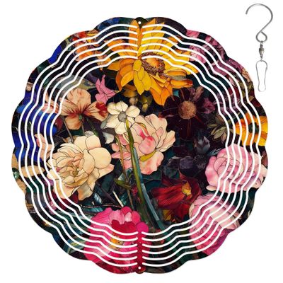 10-Inch Metal Wind Spinner Vibrant Mix of Flowers 3D Floral Wind Spinner, Unique Metal Hanging Kinetic Wind Sculpture Ornament Gifts for Women Yard Art Garden Patio Lawn Indoor Outdoor Decor (1)