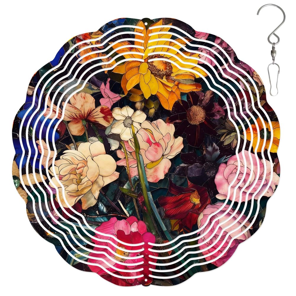 10-Inch Metal Wind Spinner Vibrant Mix of Flowers 3D Floral Wind Spinner, Unique Metal Hanging Kinetic Wind Sculpture Ornament Gifts for Women Yard Art Garden Patio Lawn Indoor Outdoor Decor (1)