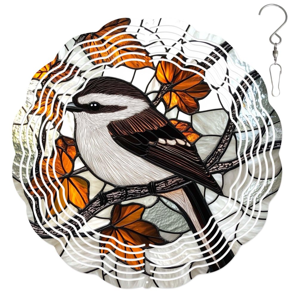 10-Inch Metal Wind Spinner Long-Tailed Tit 3D Bushtit Bird Wind Spinner, Unique Metal Hanging Kinetic Wind Sculpture Ornament Yard Art Garden Patio Lawn Indoor Outdoor Decor (1)