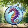 10-Inch Metal Wind Spinner Purple-and-Gold Seahorse 3D Marine Life Wind Spinner, Unique Metal Hanging Kinetic Wind Sculpture Ornament Yard Art Garden Patio Lawn Indoor Outdoor Decor view 2