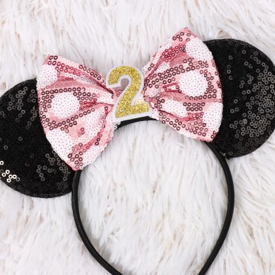 CANMIL Sparkle Birthday Bow Headband for Girls, 2nd Birthday Party Sequins Hair Accessories (2nd)