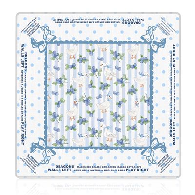 OHDCE Coquette Blue Bow Goose Mahjong Mat 31.5 x 31.5 in, Blueberry Blue and White Polka Dots Anti-Slip Noise-Reducing Mahjong Mat for Table Board, Games Tile Games, Poker and Cards