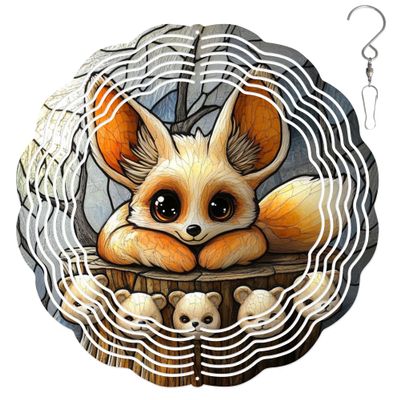 10-Inch Metal Wind Spinner Fennec Fox on Tree Stump 3D Wildlife Wind Spinner, Unique Metal Hanging Kinetic Wind Sculpture Ornament Gifts for Women Yard Art Garden Patio Lawn Indoor Outdoor Decor (1)
