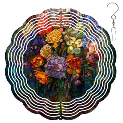 10-Inch Metal Wind Spinner Vibrant Mix of Flowers 3D Floral Wind Spinner, Unique Metal Hanging Kinetic Wind Sculpture Ornament Gifts for Women Yard Art Garden Patio Lawn Indoor Outdoor Decor (2)