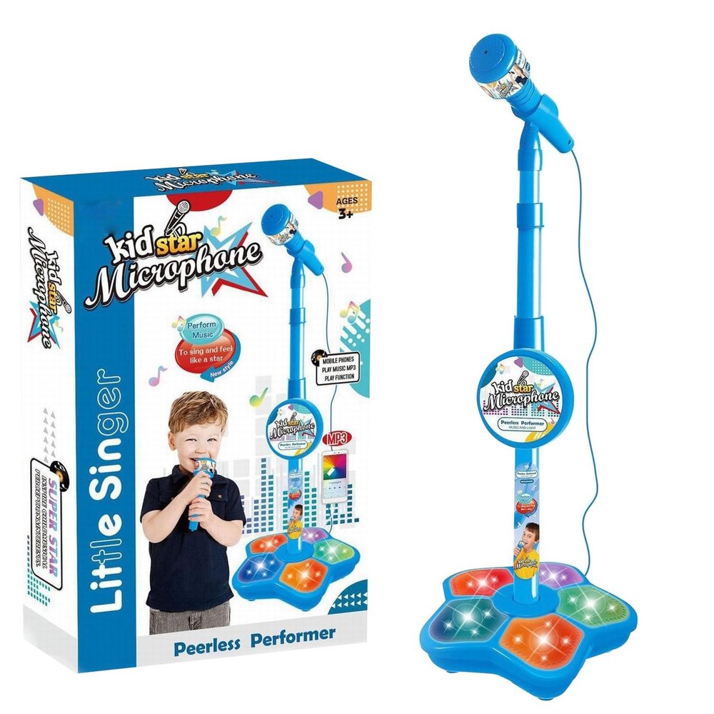 2026 New Kids Microphone with Stand, All in One Microphone Toy for Birthday Parties Singing, Portable Karaoke Machine for Singing, Music Play for Kids (Blue)