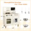 Arlopu Wooden Kids Play Kitchen Set with Blackboard, Realistic Lights & Sounds, Interactive Pretend Kitchen with Stove, Water Dispenser, 6 Pcs Cookware & Chalkboard Panel for Toddlers (Cream) view 3