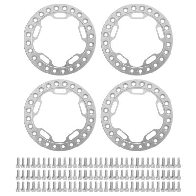 4pcs Wheel Outer Beadlock Ring, Replacement Wheel Beadlock Rings for 1/10 RC Cars, 1.9 Inch Aluminum Alloy Beadlock Wheel Ring with M2 Screws, Compatible with Axial SCX10 90046 and (Silver)