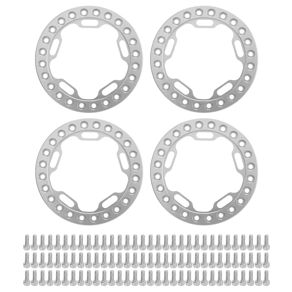 4pcs Wheel Outer Beadlock Ring, Replacement Wheel Beadlock Rings for 1/10 RC Cars, 1.9 Inch Aluminum Alloy Beadlock Wheel Ring with M2 Screws, Compatible with Axial SCX10 90046 and (Silver)