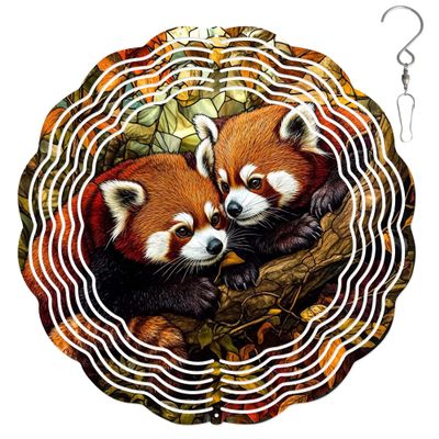10-Inch Metal Wind Spinner Two Red Pandas on Tree 3D Wildlife Wind Spinner, Unique Metal Hanging Kinetic Wind Sculpture Ornament Gifts for Women Yard Art Garden Patio Lawn Indoor Outdoor Decor