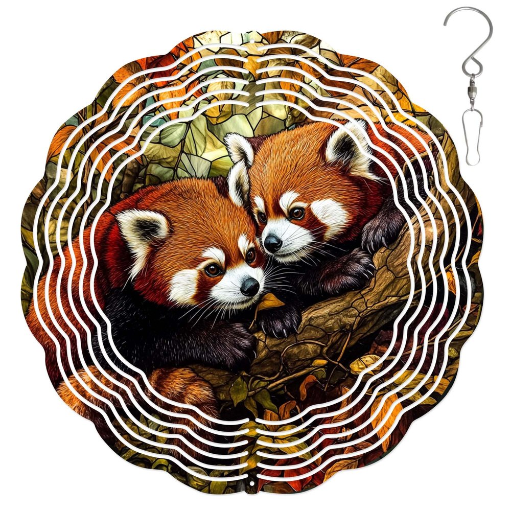 10-Inch Metal Wind Spinner Two Red Pandas on Tree 3D Wildlife Wind Spinner, Unique Metal Hanging Kinetic Wind Sculpture Ornament Gifts for Women Yard Art Garden Patio Lawn Indoor Outdoor Decor