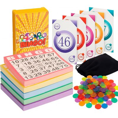 JolliLudo Complete Bingo Card Game Set, 500 Bingo Cards, 1000 Colorful Chips, 75 Calling-Cards with Storage Bag Kit Bulk for Adults Large Groups Family Game Nights Parties Gatherings Activities