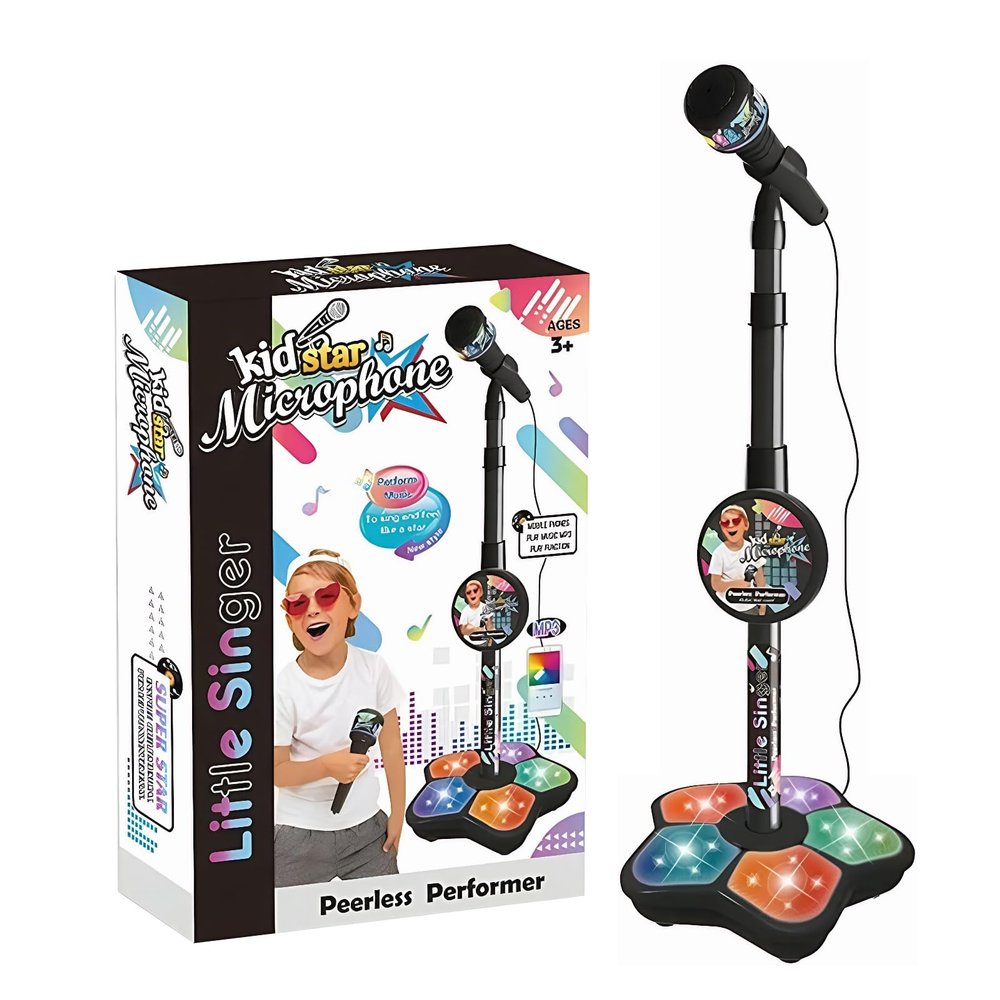 2026 New Kids Karaoke Machine Toy, Star Microphone with Stand, with Music & Light, Adjustable Height Funny Karaoke Microphones Toy, for Girls Boys 8-12 Cute Birthday Gift (Black)