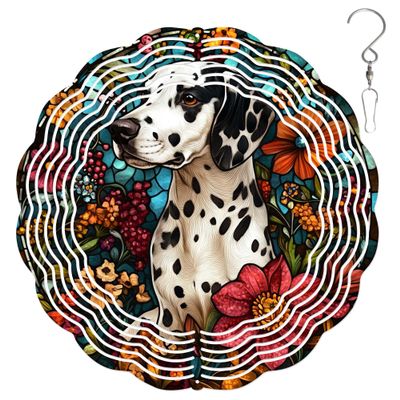 10-Inch Metal Wind Spinner Dalmatian Surrounded by Flowers 3D Dog Wind Spinner, Unique Metal Hanging Kinetic Wind Sculpture Ornament Yard Art Garden Patio Lawn Indoor Outdoor Decor (2)