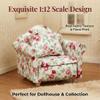 1:12 Scale Miniature Wooden Floral Pattern Single Seater Sofa for Barbie Dollhouse Decoration and Playset view 2