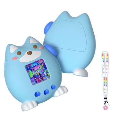 for Tamagotchi Paradise Cartoon Dog Soft Silicone Case with Flower Series Lanyard,360-degree Full Protective Case Cover with Tamagotchi Paradise, Scratch Shock ProtectionBlue