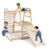 HONEY JOY Kids Indoor Jungle Gym, 8-in-1 Toddler Climbing Toy w/Slide, Swing, Monkey Bar, Ladder, Climbing Ramp, Resting Platform, Wooden Montessori Playground Playset for Kids Aged 3-5 (Natural) view 1