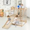 HONEY JOY Kids Indoor Jungle Gym, 8-in-1 Toddler Climbing Toy w/Slide, Swing, Monkey Bar, Ladder, Climbing Ramp, Resting Platform, Wooden Montessori Playground Playset for Kids Aged 3-5 (Natural) view 2