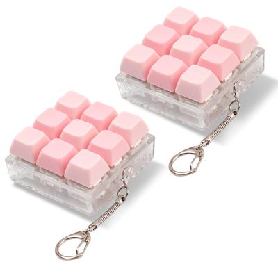 2 Pcs Creamy Keyboard Fidget Toy, 9 Keys Cute Clicker Keyboard Fidget for Adults Relieve Stress and Anxiety Decompression Pink Keyboard Fidget Keychain