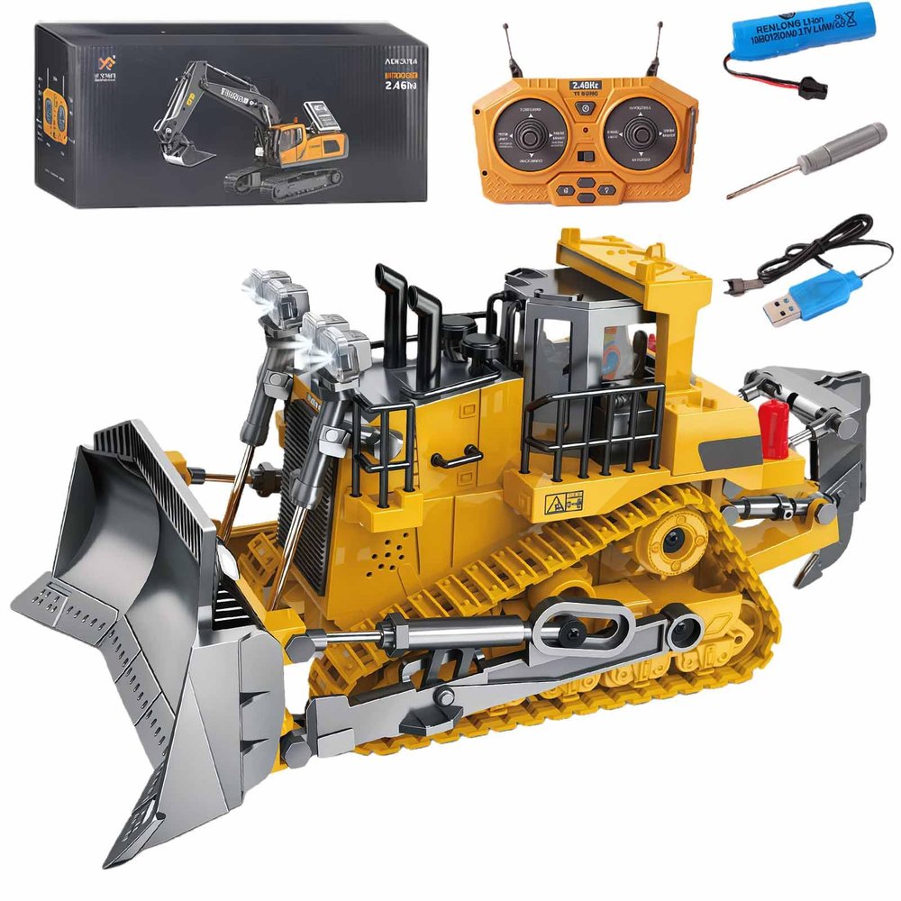 4-in-1Rc Construction Vehicles Set, 2.4GHz Heavy Remote Control Excavator,Remote Control Construction Toys, Excavator,Dump Truck, Bulldozer,Loader Equipment with LED Lights & Real Sound (C-1)
