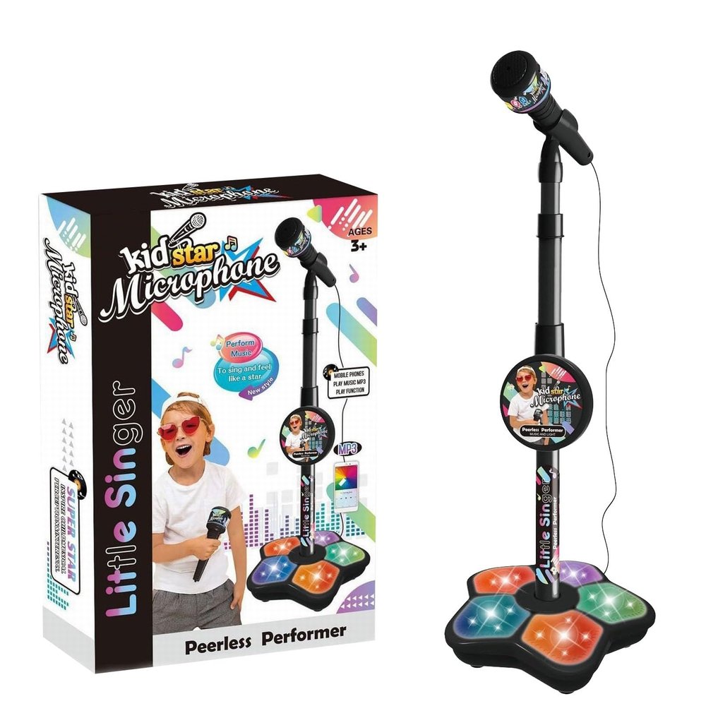 2026 New Kids Microphone with Stand, All in One Microphone Toy for Birthday Parties Singing, Portable Karaoke Machine for Singing, Music Play for Kids (Black)