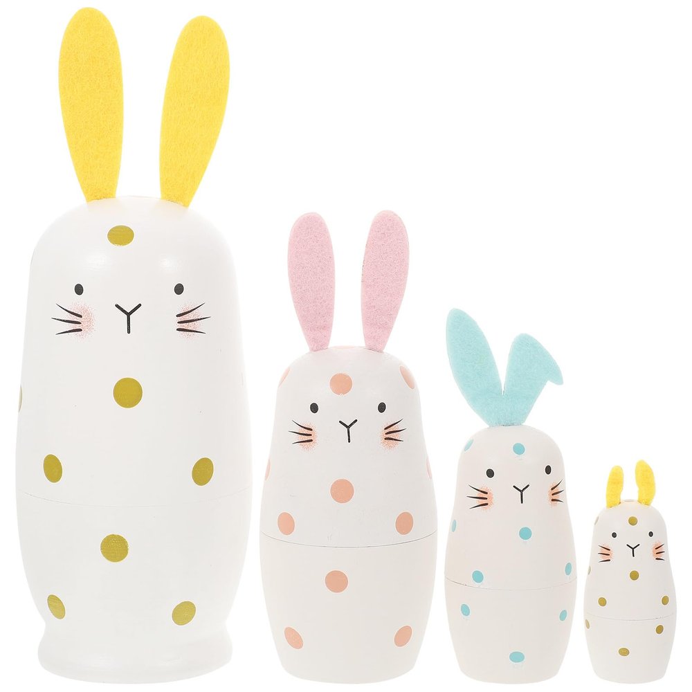 Kisangel Four-Layer Bunny Design Wood Nesting Dolls Set, Russian Wooden Nesting Doll for Easter Party Decor, Children Plaything, and Home Decoration