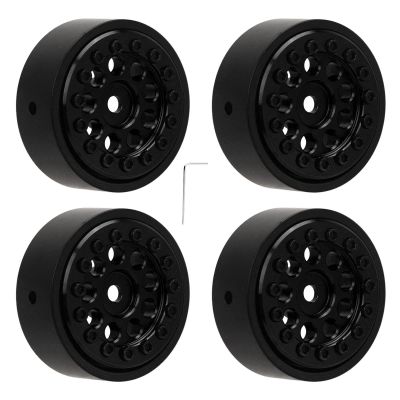 4Pcs 1.0 Inch Wheel Hub, Aluminum Alloy Hub for FMS FCX24 1/24 RC Car, Weighted Design with 9 Round Holes, CNC Processed for Enhanced Stability and Durability, Compatible with 1/24 (Black)