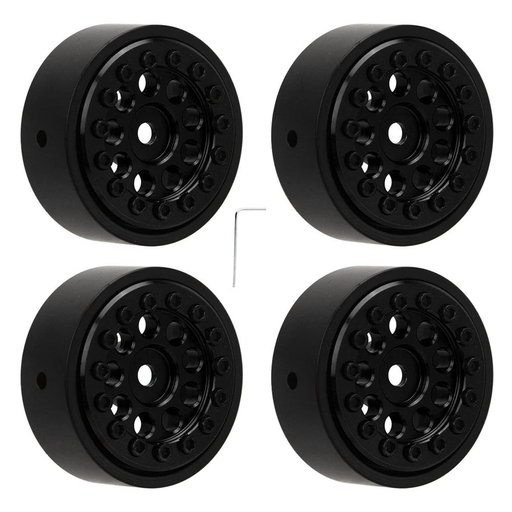 4Pcs 1.0 Inch Wheel Hub, Aluminum Alloy Hub for FMS FCX24 1/24 RC Car, Weighted Design with 9 Round Holes, CNC Processed for Enhanced Stability and Durability, Compatible with 1/24 (Black)