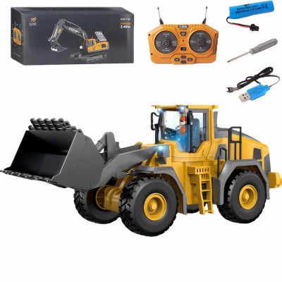 4-in-1Rc Construction Vehicles Set, 2.4GHz Heavy Remote Control Excavator,Remote Control Construction Toys, Excavator,Dump Truck, Bulldozer,Loader Equipment with LED Lights & Real Sound (D-1)