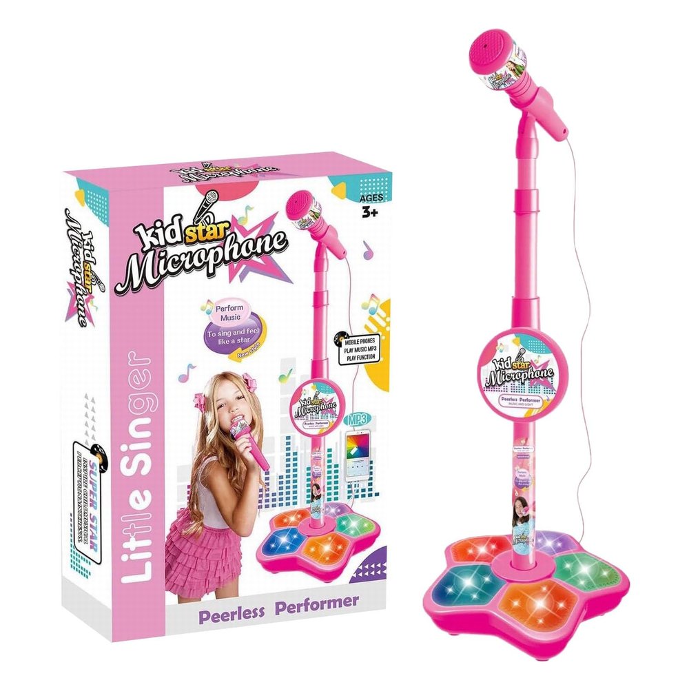 2026 New Kids Microphone with Stand, All in One Microphone Toy for Birthday Parties Singing, Portable Karaoke Machine for Singing, Music Play for Kids (Pink)