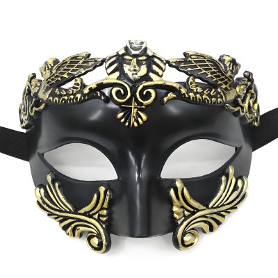 AMWYODK Men's masquerade black masks Venice masks are used for Halloween masks, carnival masks, and Easter parties.(Black and Gold)